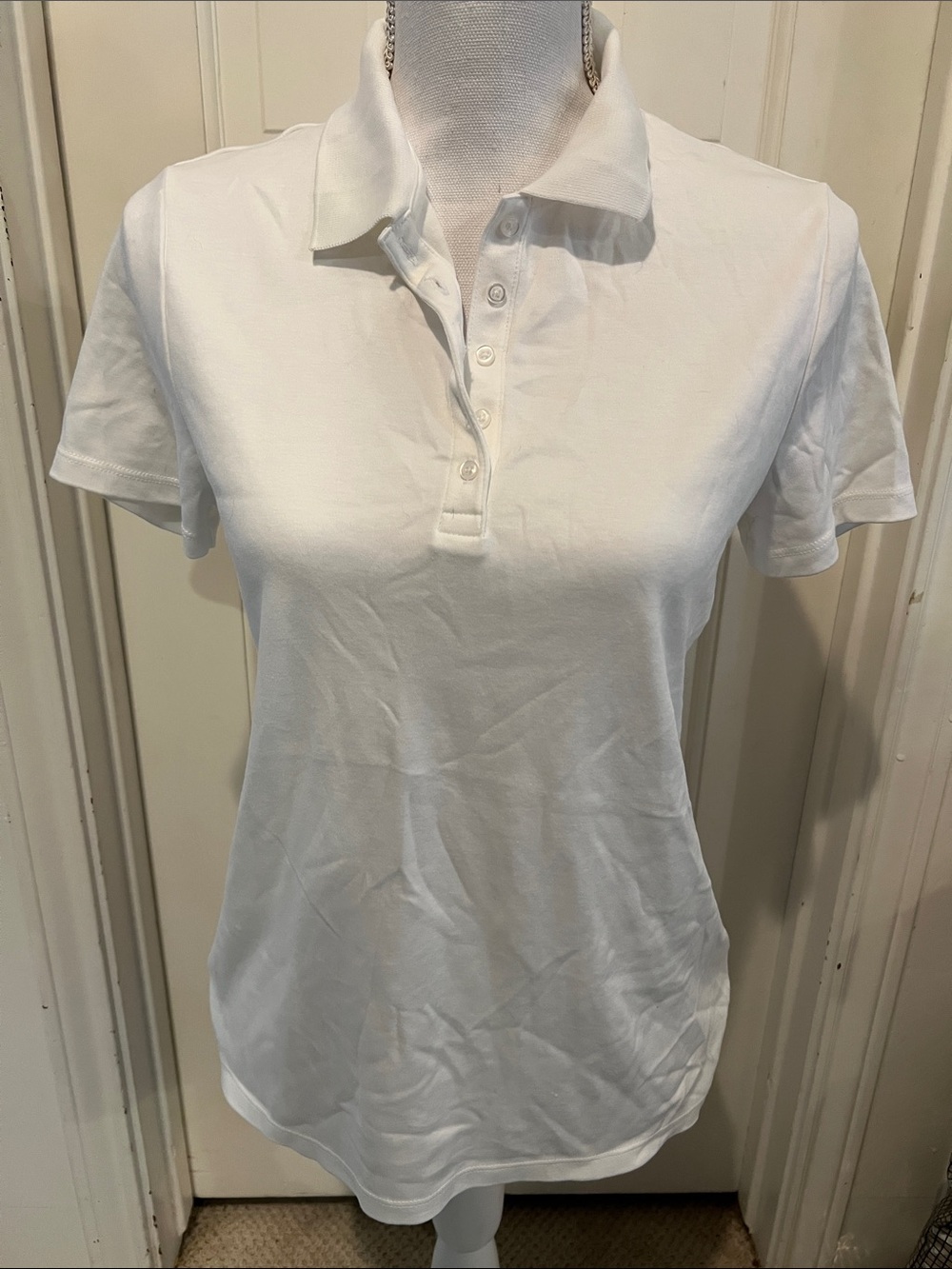 Lands' End Women's White Short-Sleeve Uniform Polo. Super soft.